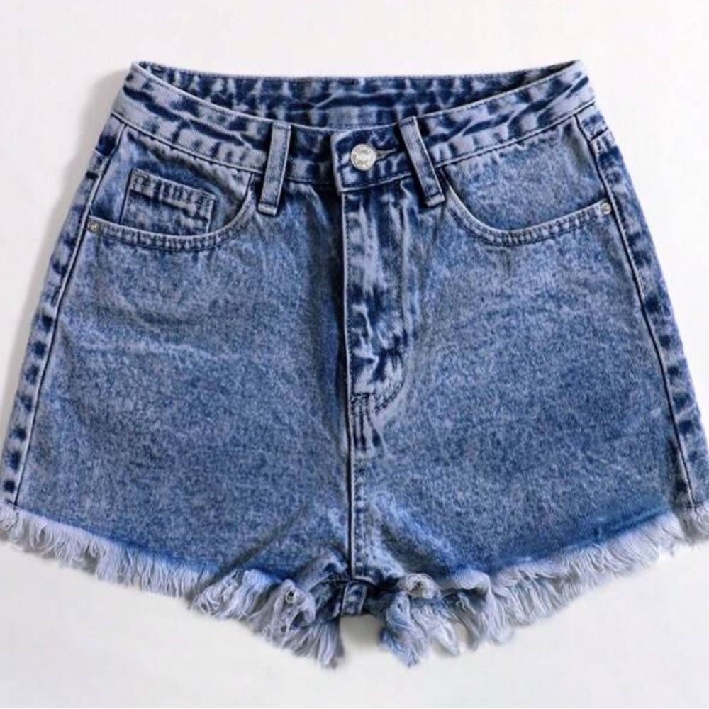 SHEIN Blue Frayed Hem Jean Shorts